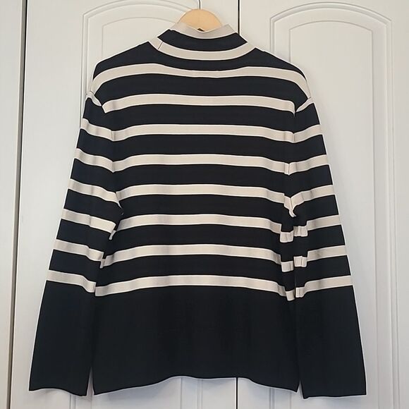 H&M Striped Mock Neck Sweater Black Cream Size M - Picture 6 of 12